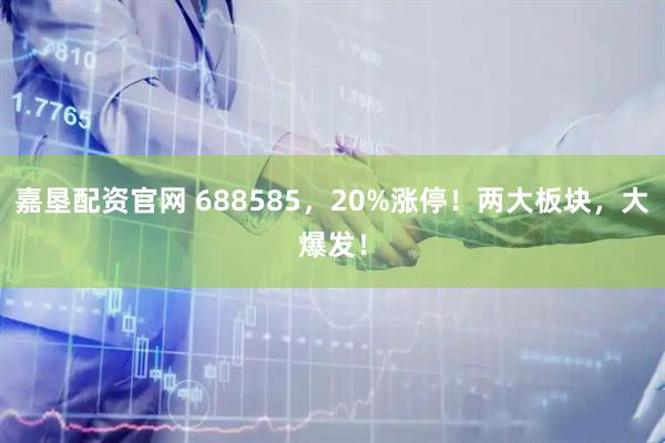 嘉垦配资官网 688585，20%涨停！两大板块，大爆发！